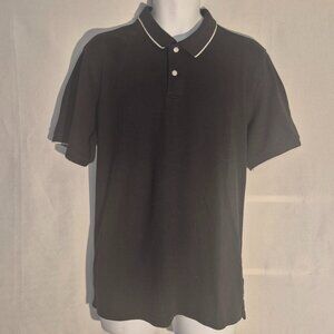 George polo Shirt, black and white w/ white buttons in, size Large